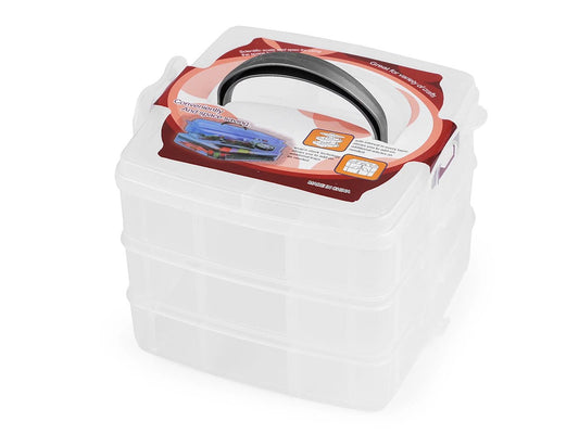 Plastic three-tier box with handle for crafts