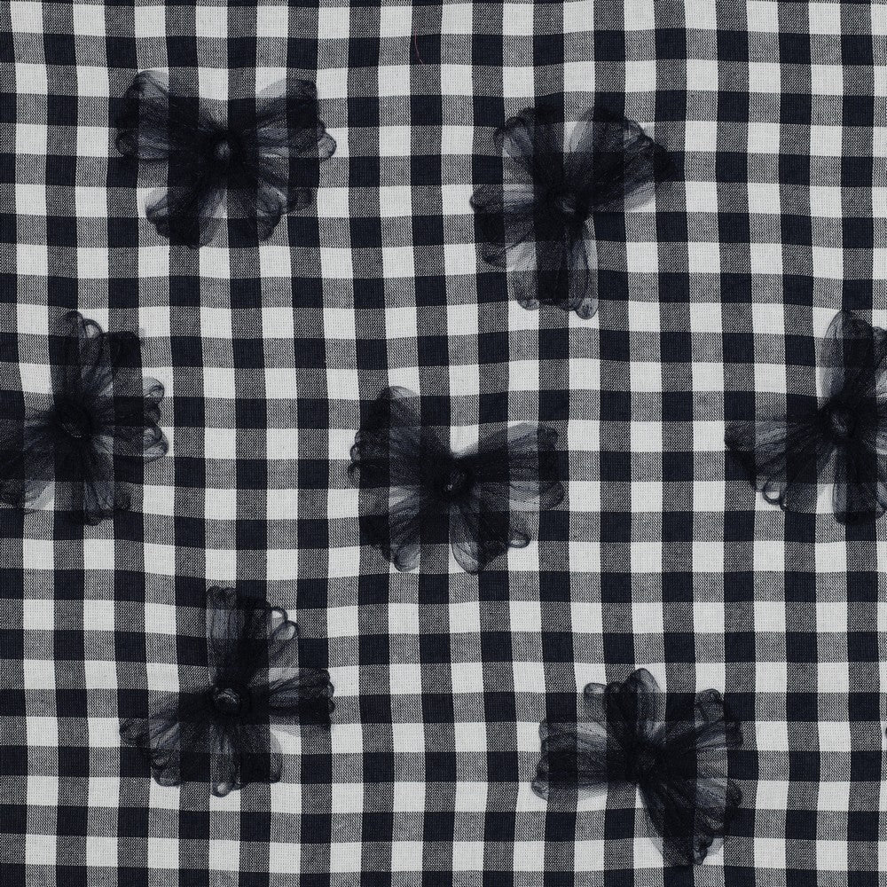 Image with Premium 100% cotton fabric - black and white with tulle bows 166 g/m² – available at Šarlotes audumi