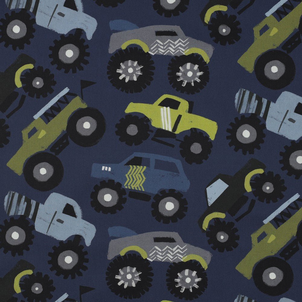 Premiumowa tkanina 100% bawełniana – monster trucki 115 g/m²