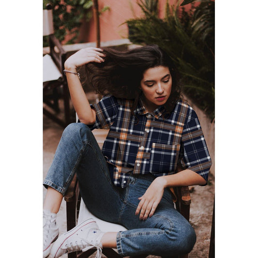 Premium Flannel - blue and brick-red plaid 165 g/m²