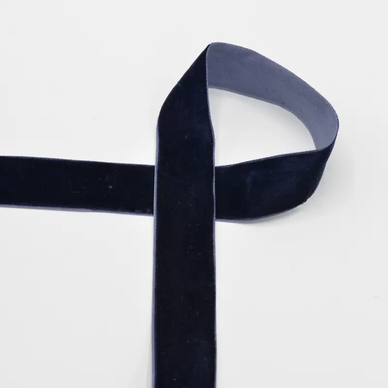 Image of velvet ribbon 25 mm - dark blue – available at Charlotte's Fabrics