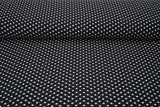 Chiffon - white polka dots on a black background | 150 cm | 65 g/m²