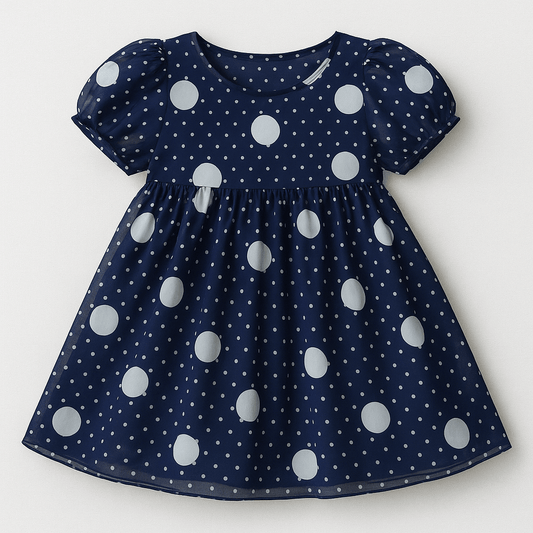 Chiffon - dots on a dark blue background | 150 cm | 65 g/m²
