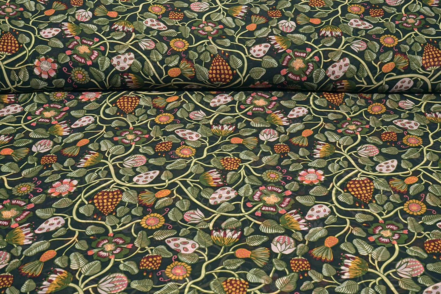 Image with Chiffon - flowers with green stems| 150 cm | 65 g/m² – available at Šarlotes audumi