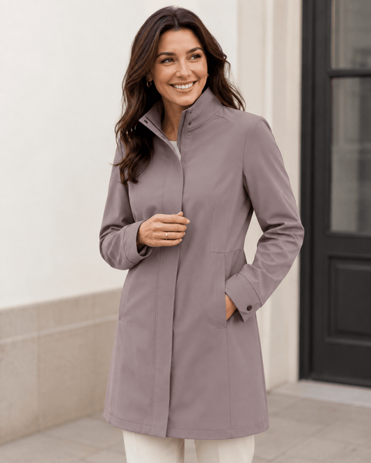 Zdjęcie z materiałem softshell, wodoodporny, szaroróżowy – dostępny online Šarlotes audumi