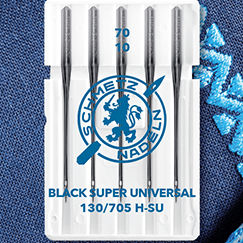 Image of the universal sewing machine needles SCHMETZ BLACK SUPER UNIVERSAL – No. 70 (5 pcs) – available at Šarlotes audumi