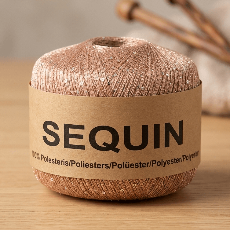 Zdjęcie z niciami Tambordiegi Midara Sequin – 50 g/ 300 m – dostępne online w Šarlotes audumi