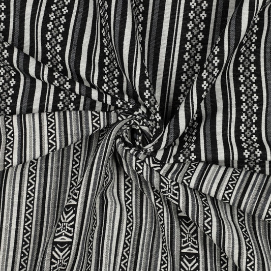 Image of folk pattern fabric - black and white abstract pattern 315 g/m² – available at Šarlotes audumi