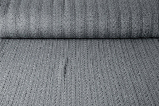 Image of knitted fabric with knit pattern - gray braids 340 g/m² – available at Šarlotes audumi