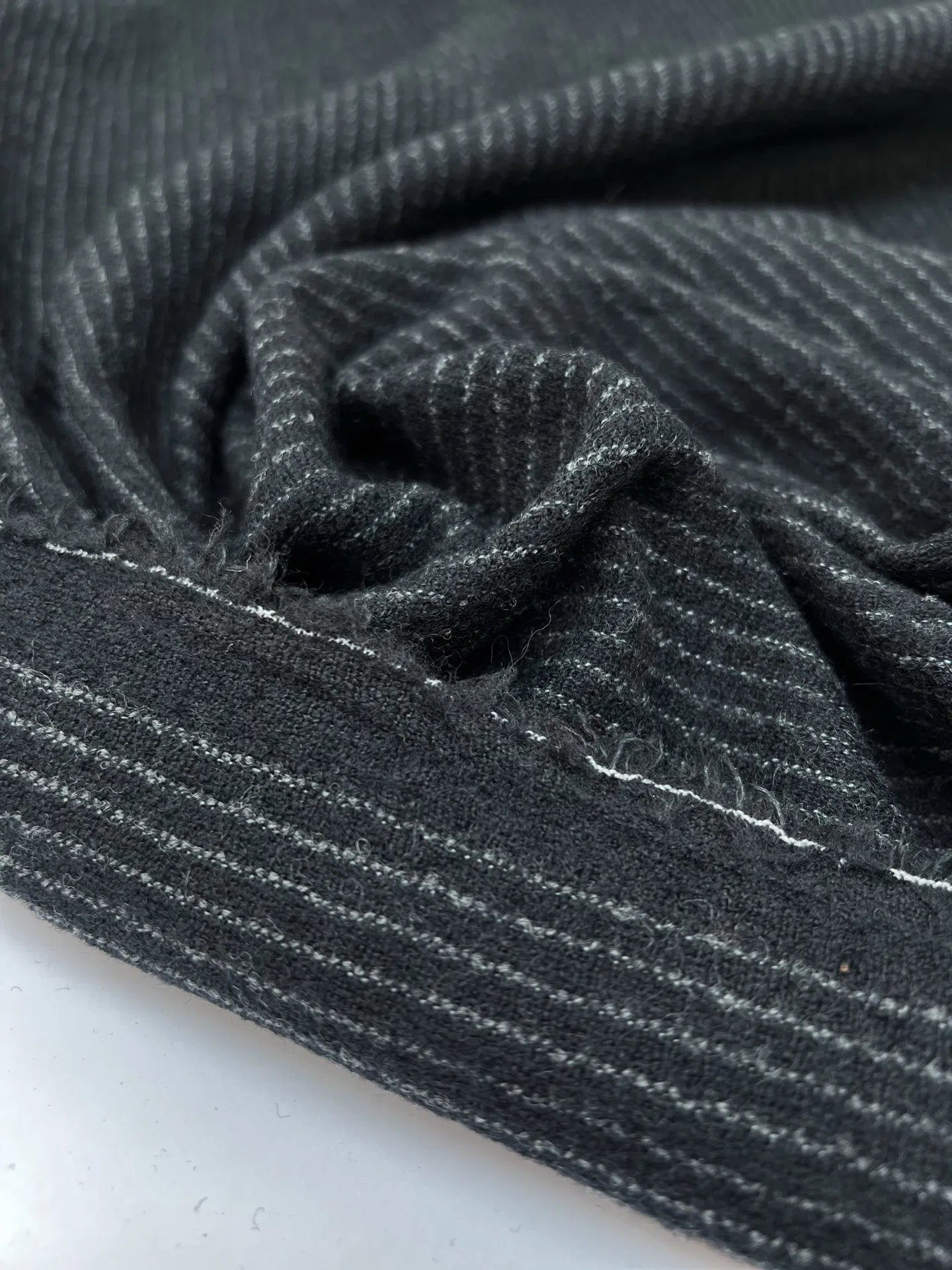 Wool fabric - black with a fine stripe 240 g/m²