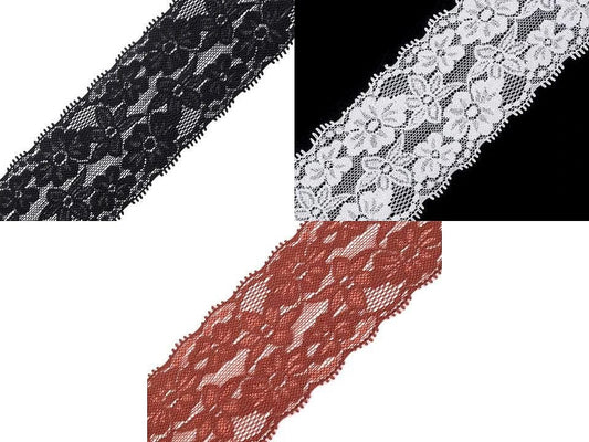 Elastic polyester lace-6 cm warm brown
