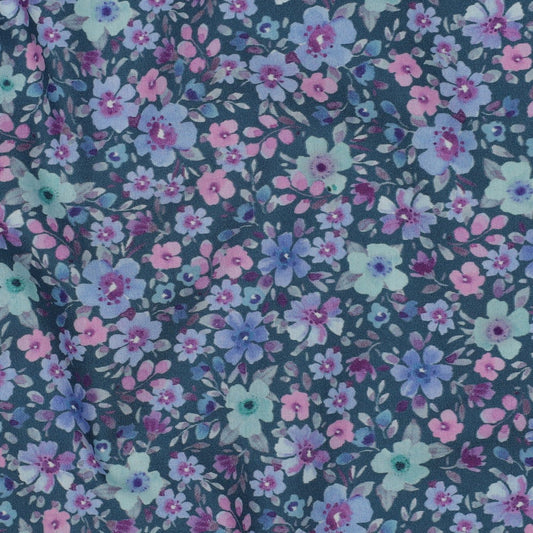 Premium 100% Cotton Fabric - Small Flowers on Petrol 110 g/m²
