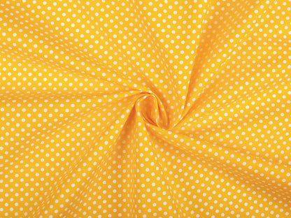 Tkanina 100% bawełniana - białe groszki na żółtym tle (4 mm) 130 g/m²