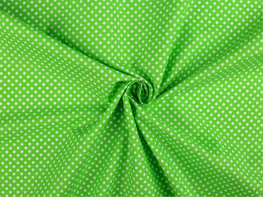 100% Cotton fabric - white dots on a green background (4 mm) 130 g/m²