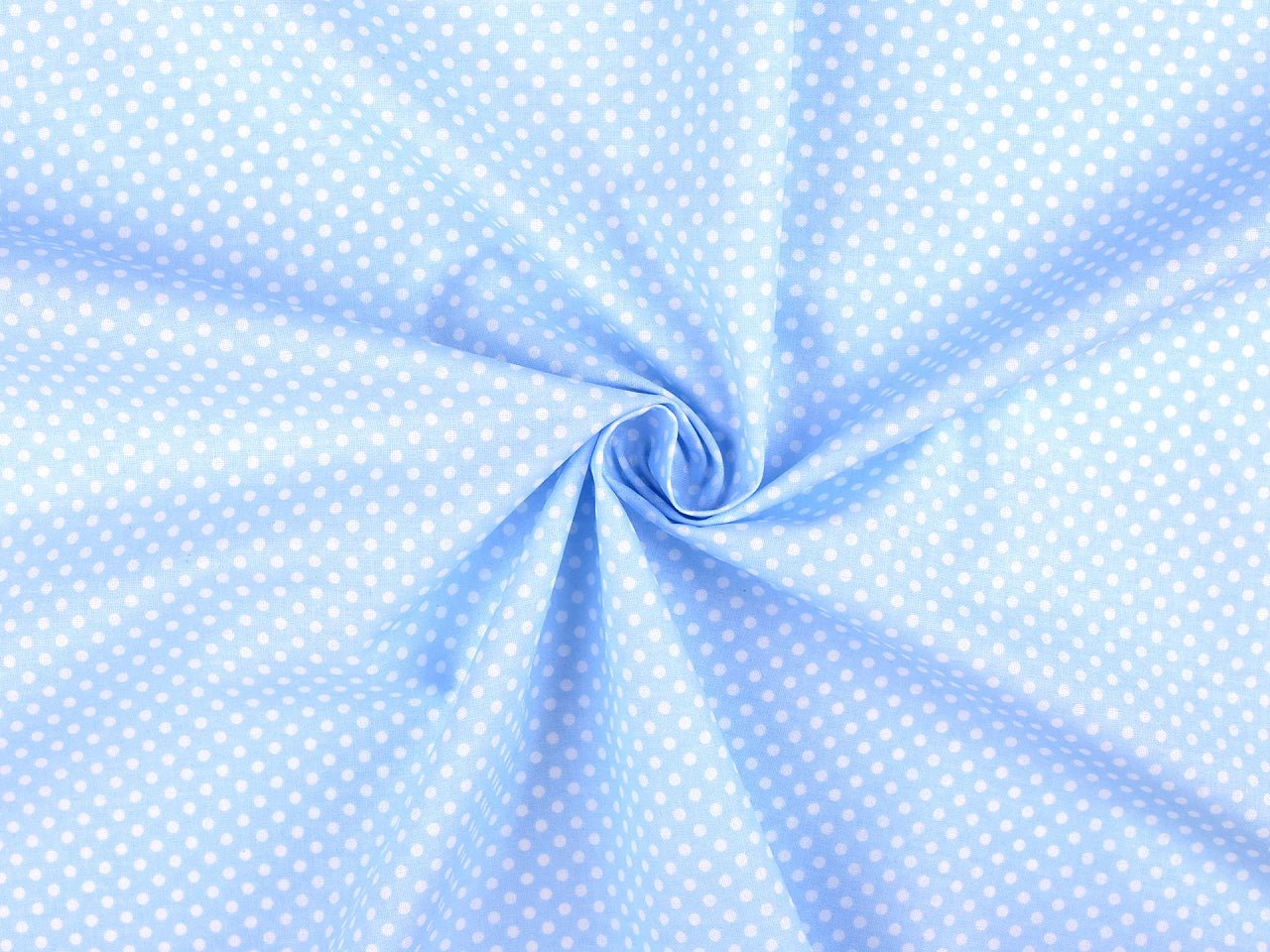 100% Cotton fabric - white polka dots on a blue background (4 mm) 130 g/m²