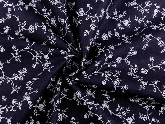 alt
Image with 100% cotton fabric - white floral vines on dark blue 125 g/m² – available at Šarlotes fabrics