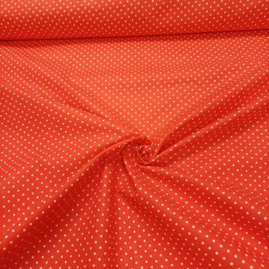 100% Cotton fabric - white dots on a red background (3 mm) 130 g/m²