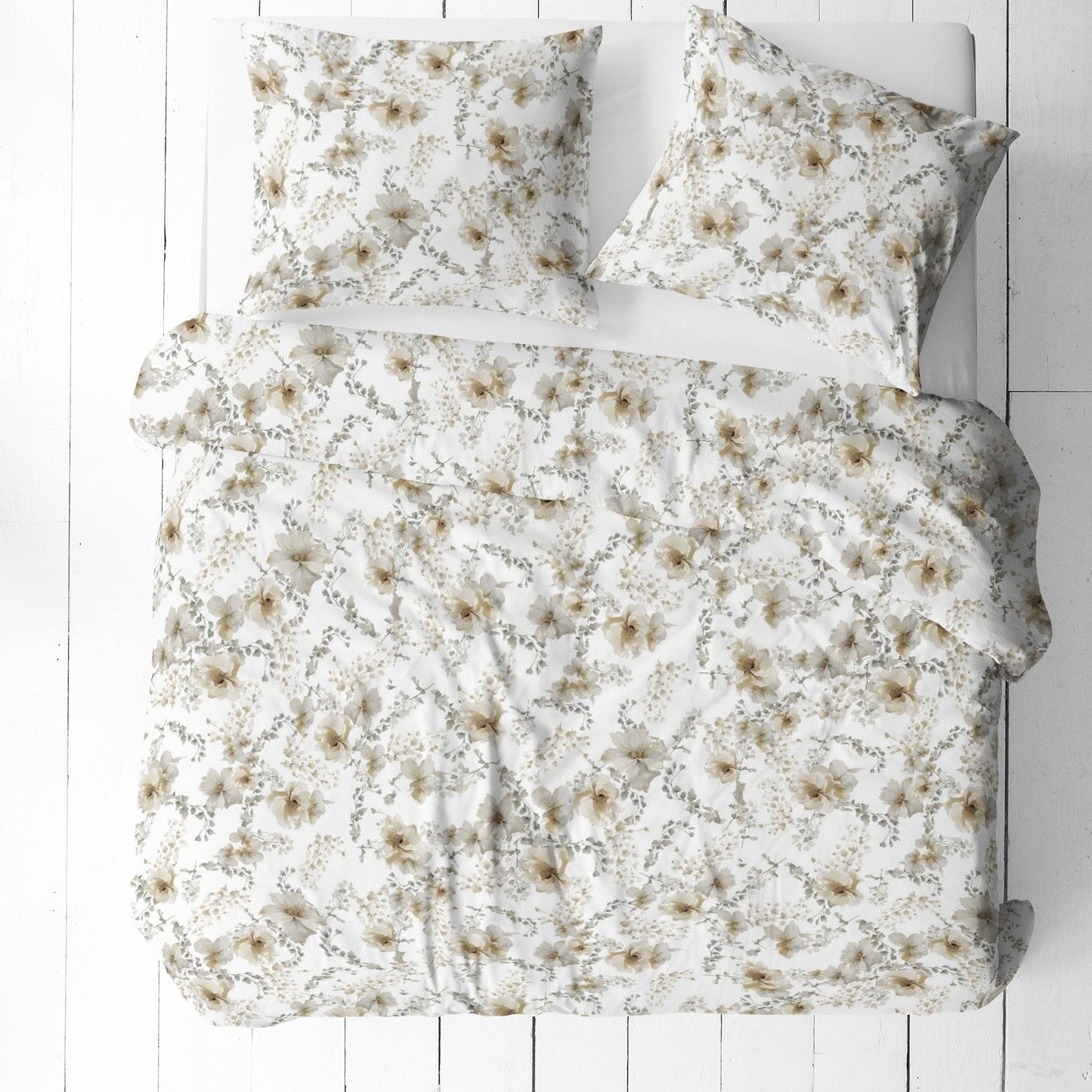 Zdjęcie tkaniny 100% bawełnianej – białe kwiaty 125 g/m² – dostępne w Šarlotes audumi