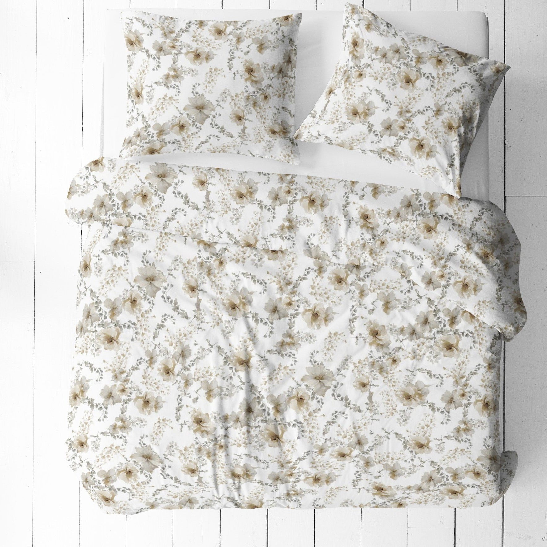 Zdjęcie tkaniny 100% bawełnianej – białe kwiaty 125 g/m² – dostępne w Šarlotes audumi