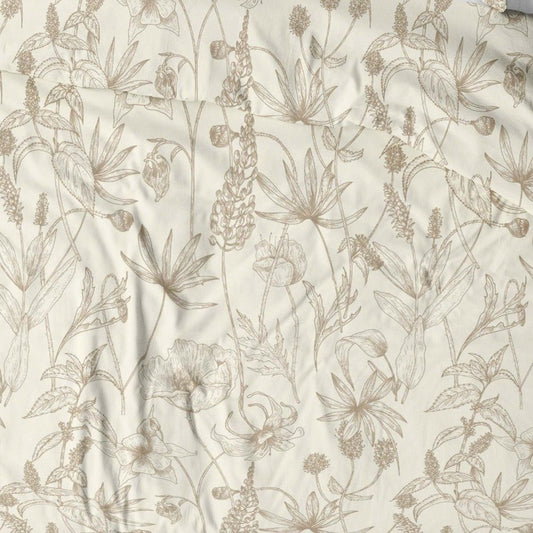 Image with 100% cotton fabric - beige meadow flowers 125 g/m² – available at Šarlotes audumi