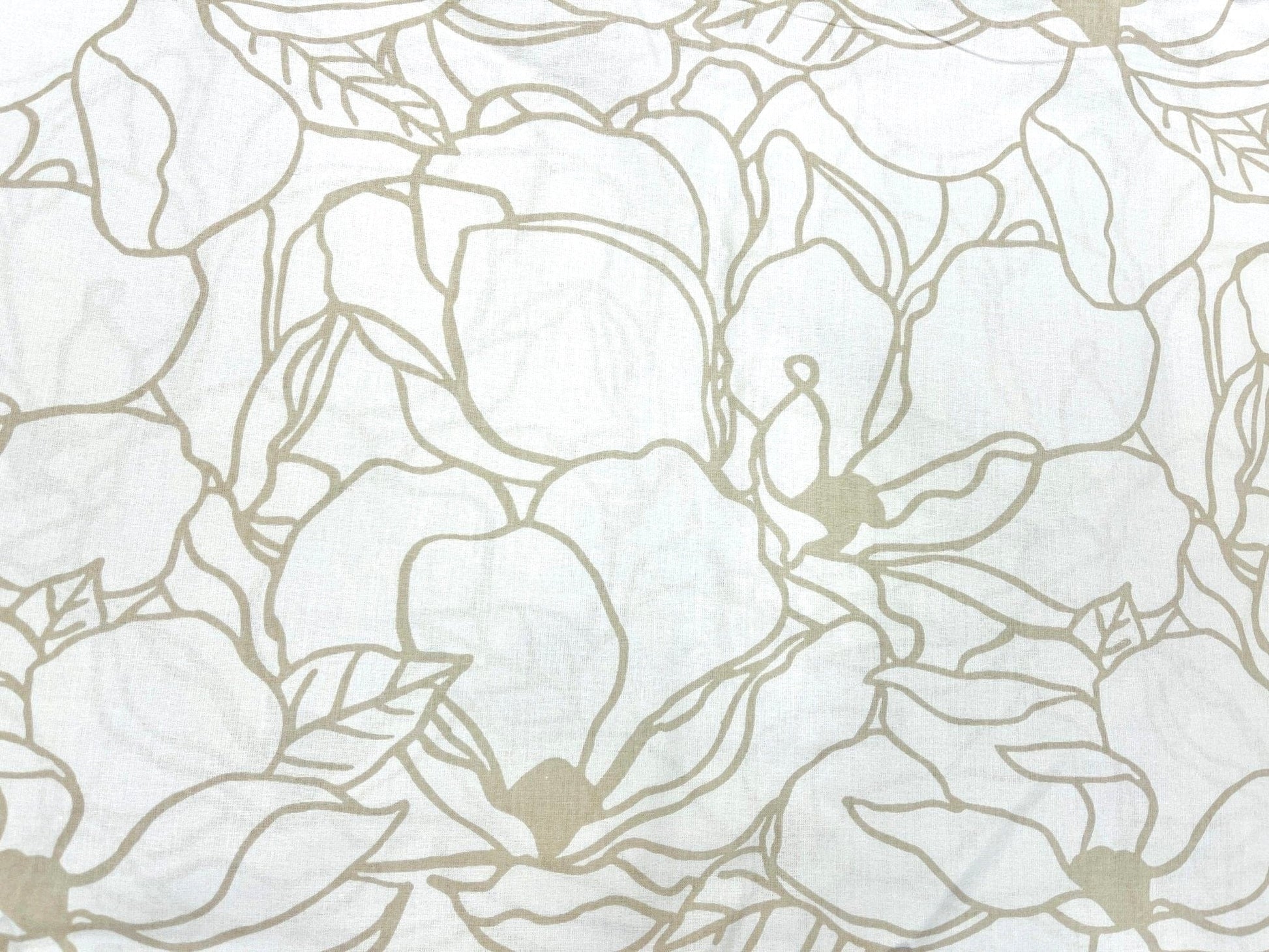 100% Cotton fabric - beige floral pattern on a white background 130 g/m²