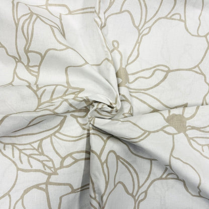 100% Cotton fabric - beige floral pattern on a white background 130 g/m²