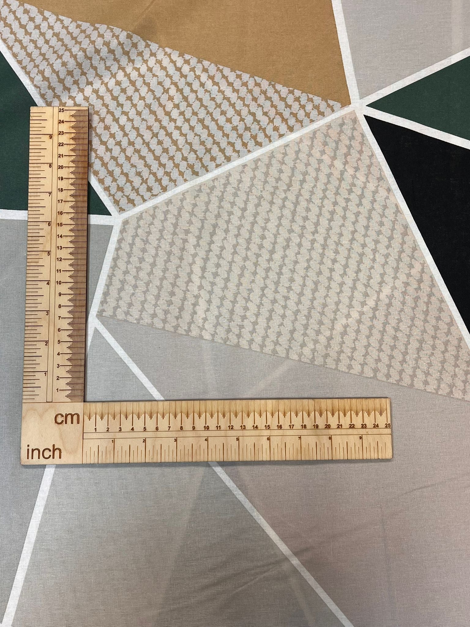 Image of 100% cotton fabric - geometric triangles 220cm 130 g/m² – available at Šarlotes audumi