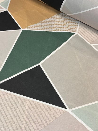 Image with 100% cotton fabric - geometric triangles 220cm 130 g/m² – available at Šarlotes audumi