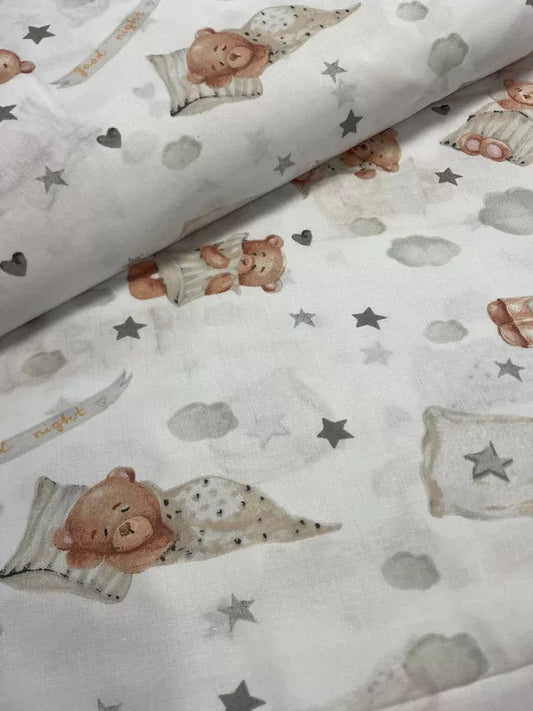 Image of 100% cotton fabric - sleeping bears, 125 g/m² – available at Šarlotes audumi