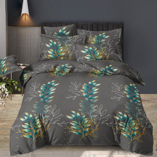 100% cotton fabric - leaves on a gray background 220cm 146 g/m²