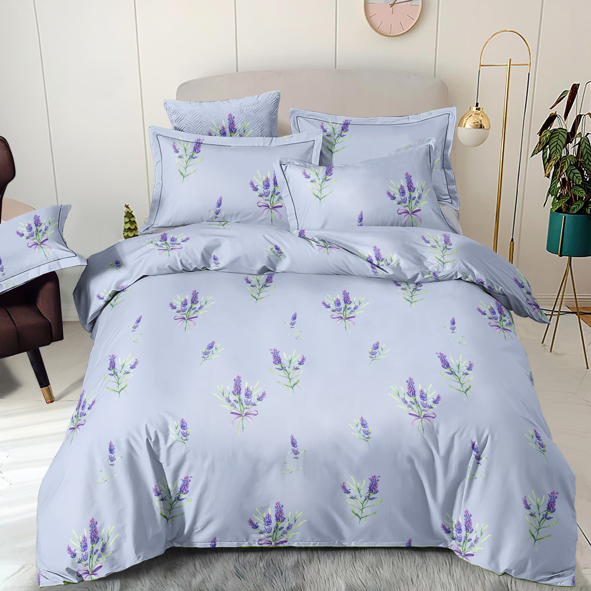 Image of 100% cotton fabric - lavender sprigs light blue 220cm 130 g/m² – available at Šarlotes audumi