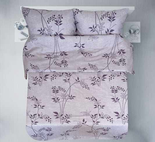 100% Cotton fabric - lilac leaf motif 220cm 146 g/m²