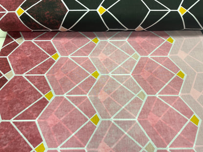 100% bawełniana tkanina - czarne i różowawe geometryczne wzory 125 g/m²