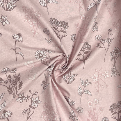 100% Cotton fabric - yarrow meadow on a soft pink background 220cm 146 g/m²