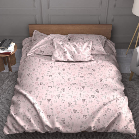 100% cotton fabric - yarrow meadow on a soft pink background 220cm 146 g/m²
