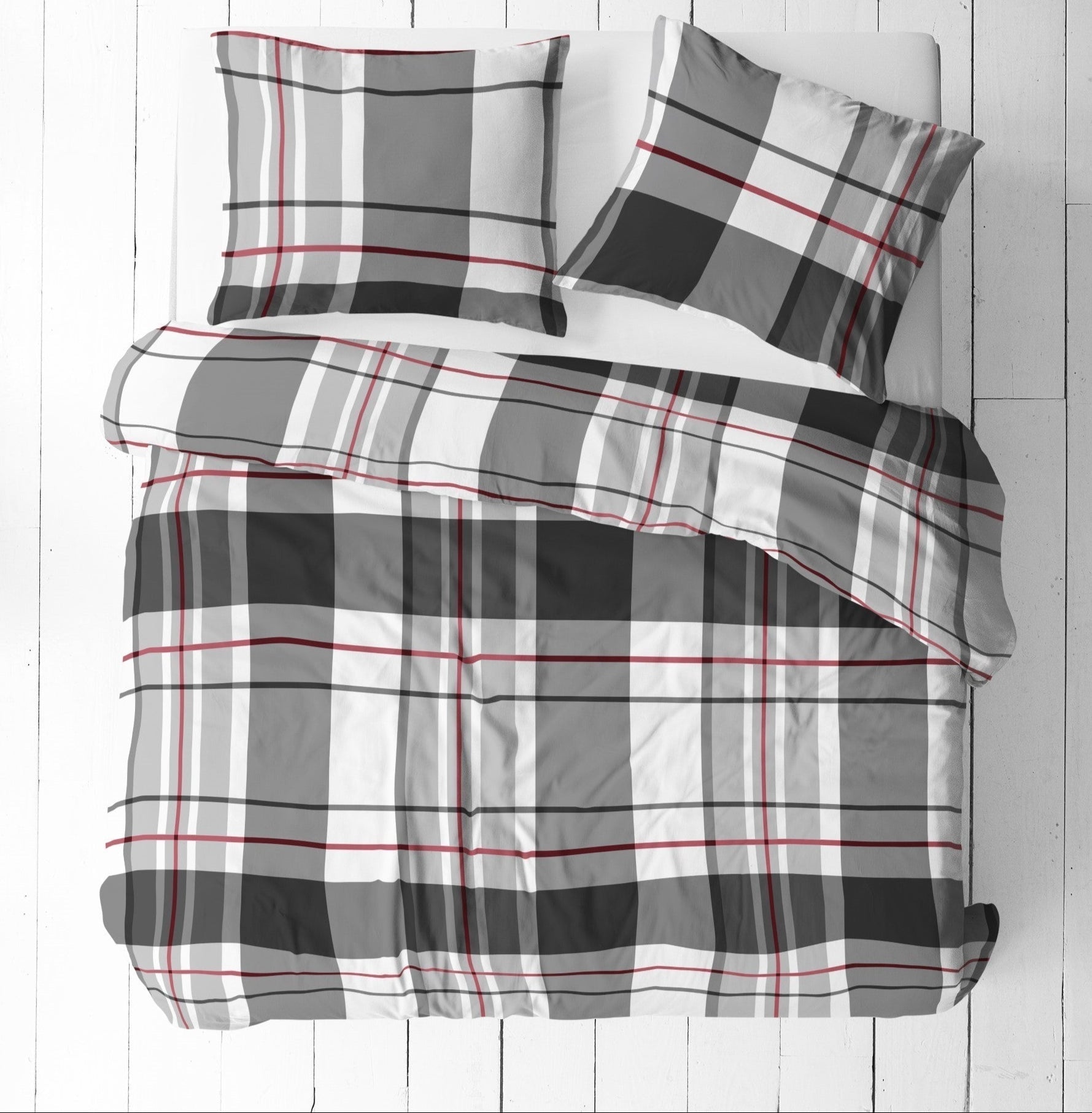 100% Cotton fabric - grey with red plaid 125 g/m