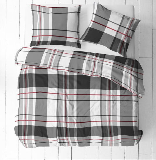 100% Cotton fabric - grey with red plaid 125 g/m