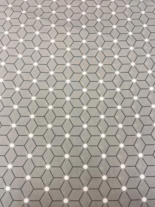 Image with 100% cotton fabric - grey geometric pattern 125 g/m² – available at Šarlotes audumi