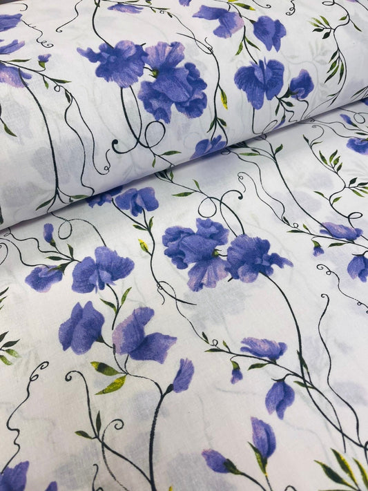 Image of 100% cotton fabric - floral peas 125 g/m² – available at Šarlotes audumi