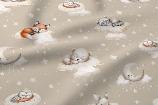 Image with 100% cotton fabric - sweet dreams for little bears on beige 125 g/m² – available at Šarlotes audumi