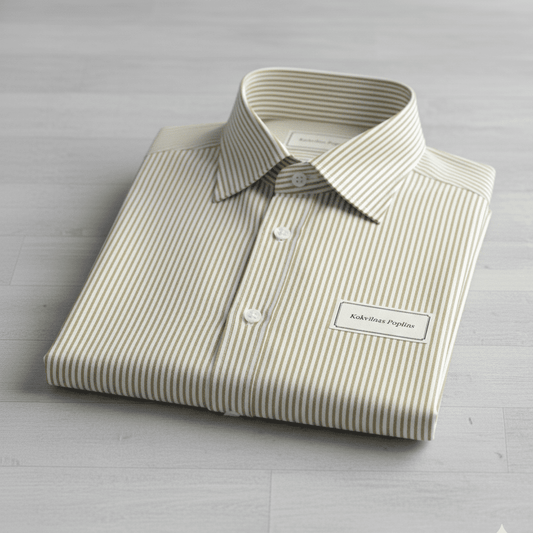 Image with 100% cotton fabric - sand-colored stripes 125 g/m² – available at Šarlotes audumi