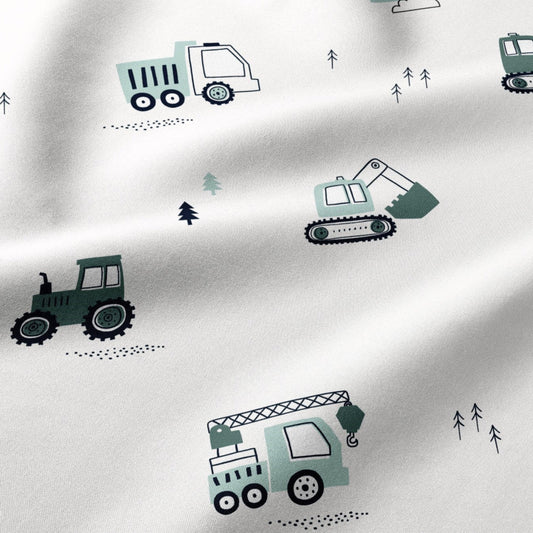 Image with 100% cotton fabric - tractors 125 g/m – available at Šarlotes audumi