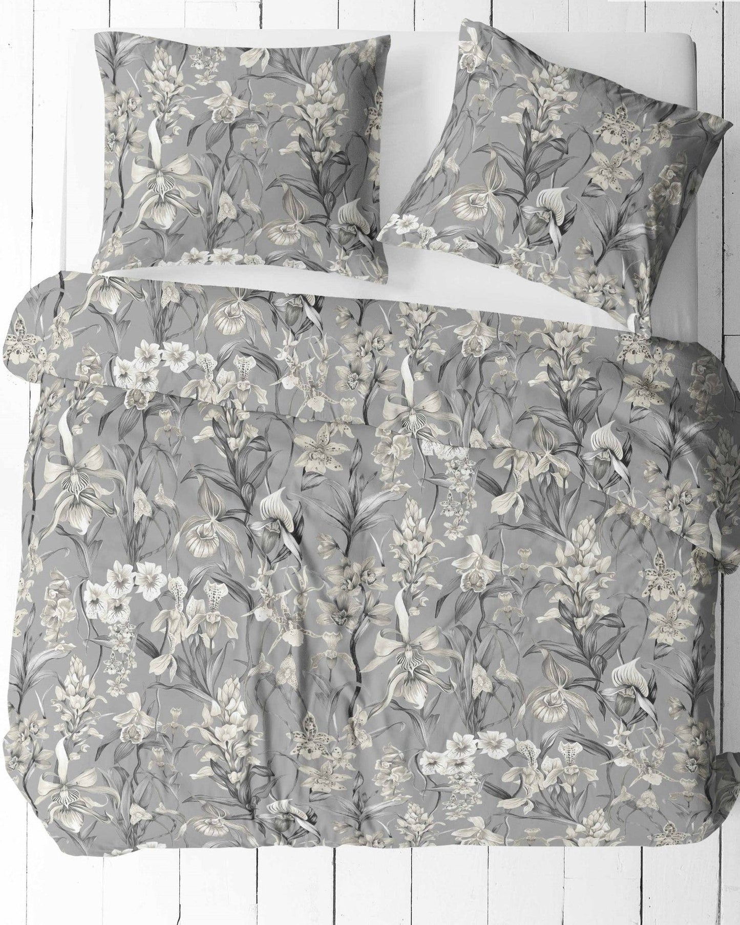 100% bawełniana tkanina w kwiatowy wzór, szara, 125 g/m²