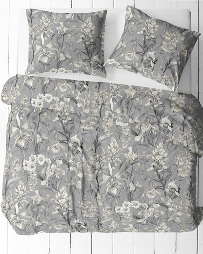 100% bawełniana tkanina w kwiatowy wzór, szara, 125 g/m²