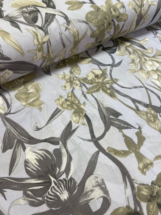 100% Cotton fabric - floral motif grey 125 g/m²