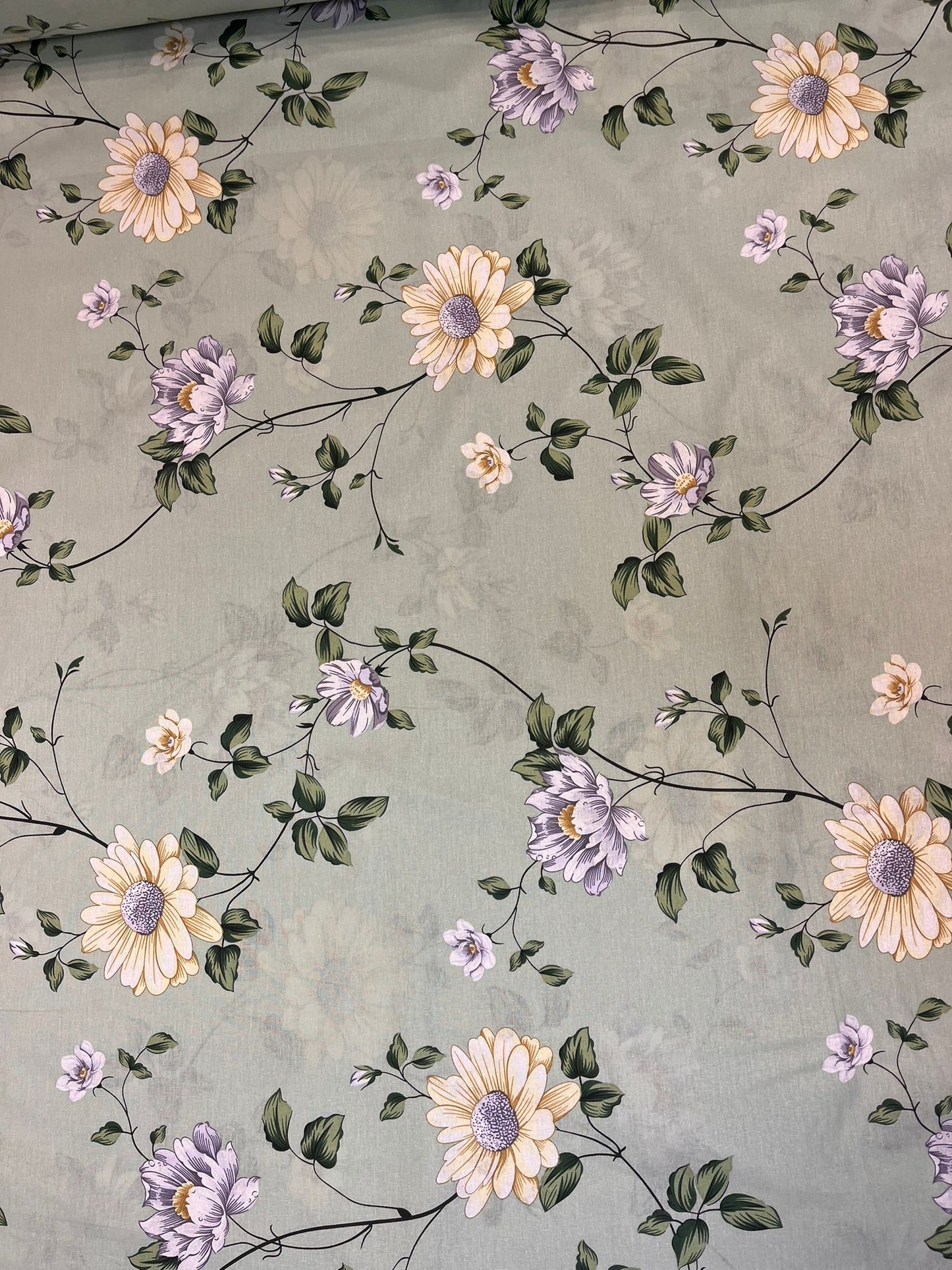 Image with 100% cotton fabric - flower meadow sage green 220cm 130 g/m² – available at Šarlote Fabrics