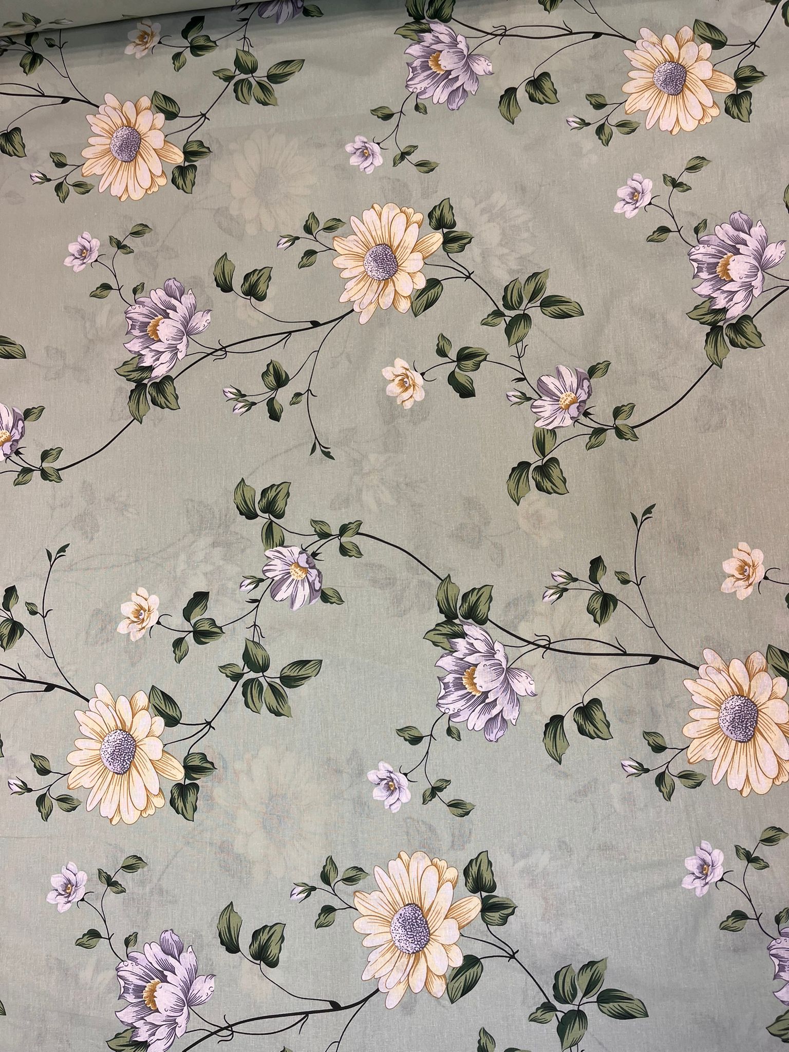 Image with 100% cotton fabric - flower meadow sage green 220cm 130 g/m² – available at Šarlote Fabrics