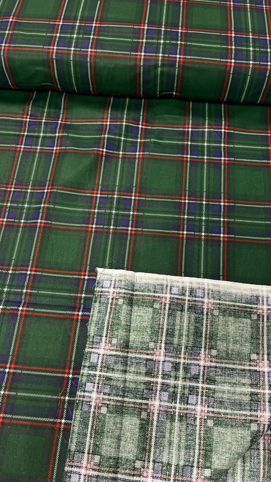 Image with 100% cotton fabric - Christmas green plaid, available online at Charlotte's Fabrics