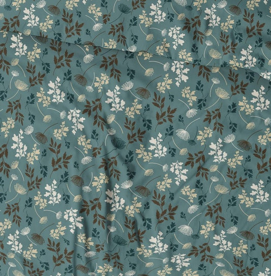 Image of 100% cotton fabric - blue-green leaf pattern 125 g/m² – available at Šarlotes audumi