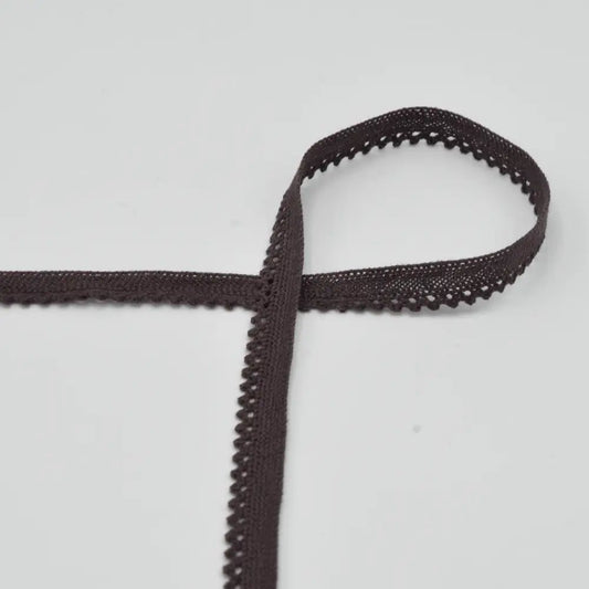 Image with 100% cotton lace 1 cm - chocolate brown – available at Charlotte's Fabrics